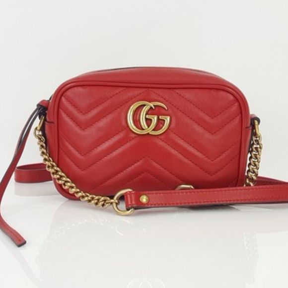 Gucci Hibiscus Red GG Marmont Small Matelass Shoulder Cross-body Bag - Picture 1 of 10